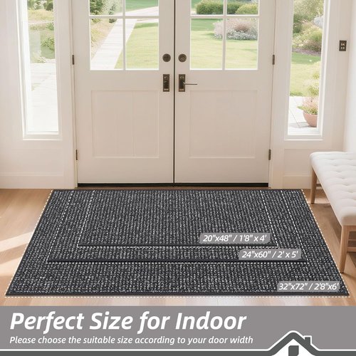 BEQHAUSE Dirt Trapper Door Mat - Non-Slip, Washable, Absorbent Welcome Mat | 24" x 60", Charcoal
