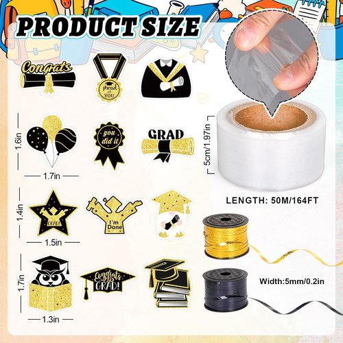 FYSUIMU Graduation Candy Lei Making Kit - Glitter Gold & Black Tubing with Congrats Grad Sticker & Ribbon