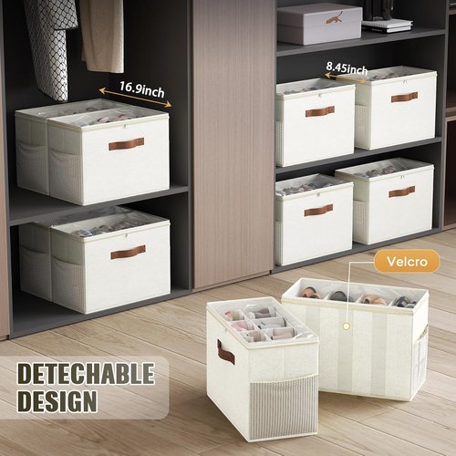 Budding Joy Shoe Organizer - Clear Foldable Storage Containers with Adjustable Dividers | Fits 16 Pairs, Beige