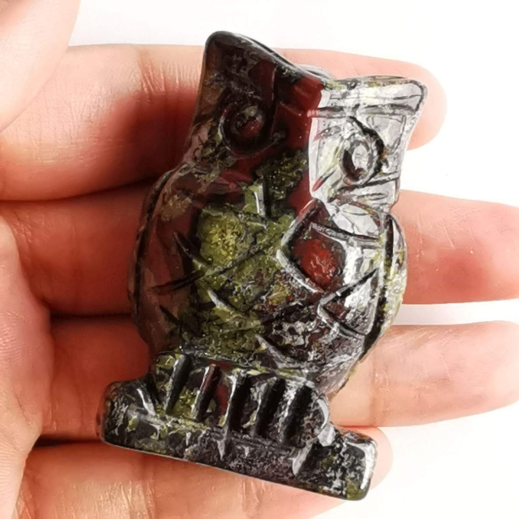 Regine Switzerland Dragon Bloodstone Owl Statue - Healing Reiki Pocket Stone Figurine Decor