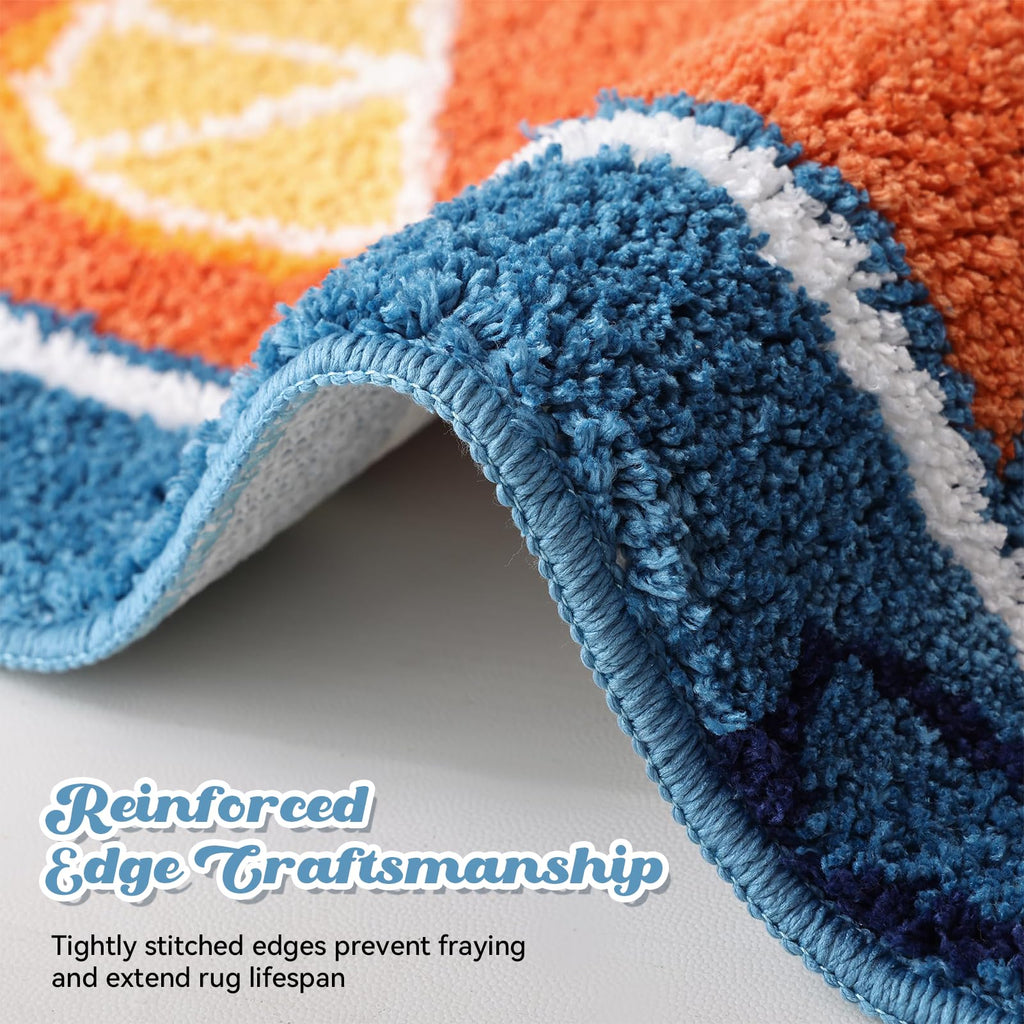 TRUEDAYS Sardine Can Bath Mat, Blue Bathroom Rugs for Bedroom, Soft Washable Rug Non Slip Cute Kitchen Bath Mats for Bathroom Funny Cartoon Fish and Lemon