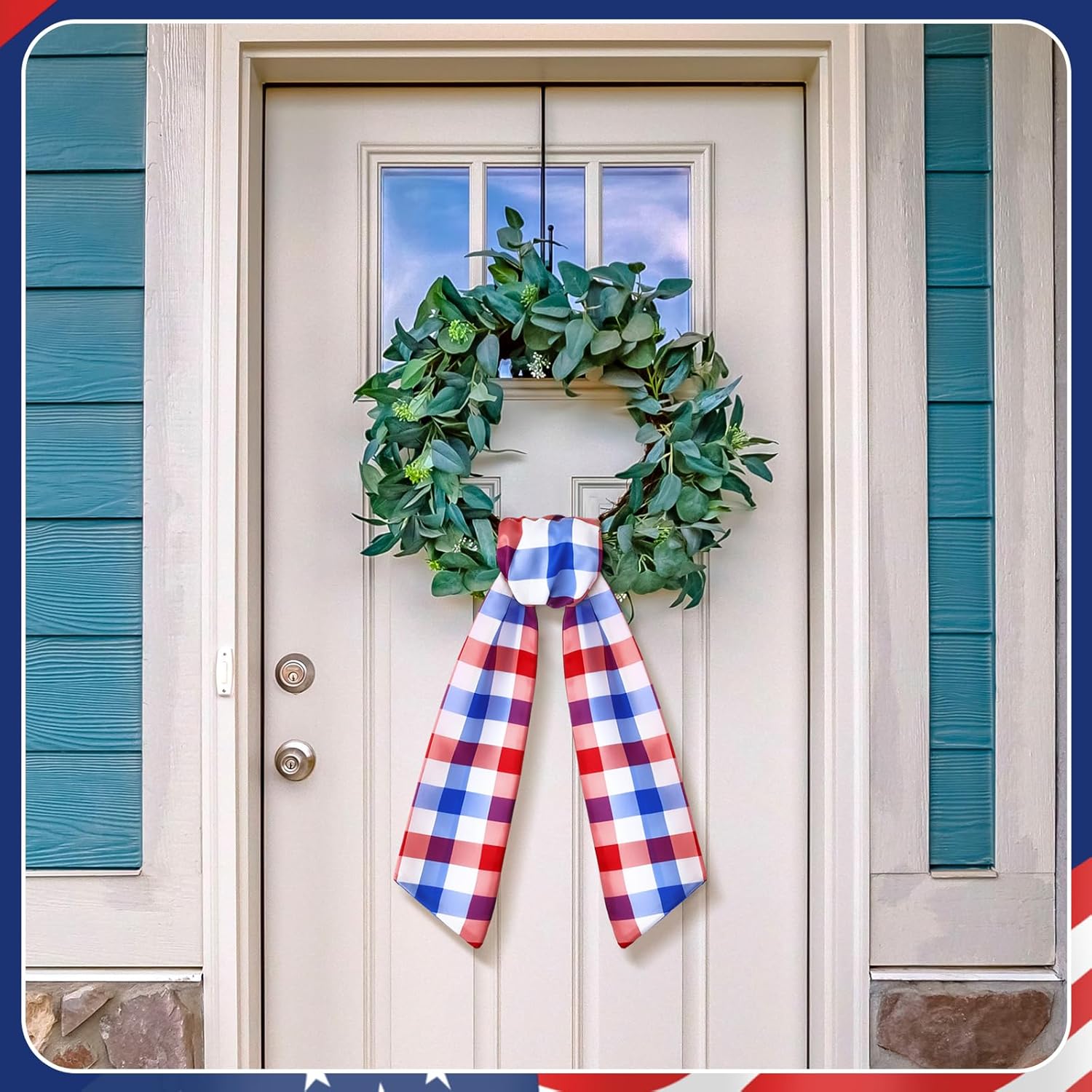 VitalCozy 4th of July Wreath Sash - Satin Embroidery Monogram Ribbon for Indoor/Outdoor Decor