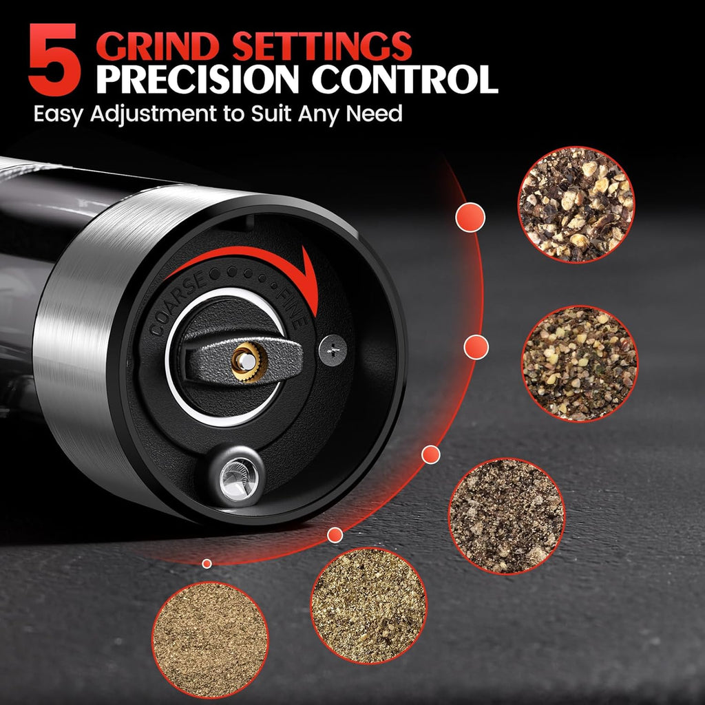 Skiennix Electric Salt and Pepper Grinder - Automatic Battery-Powered Mill with Adjustable Coarseness & LED | Ideal Kitchen Essential for New Home