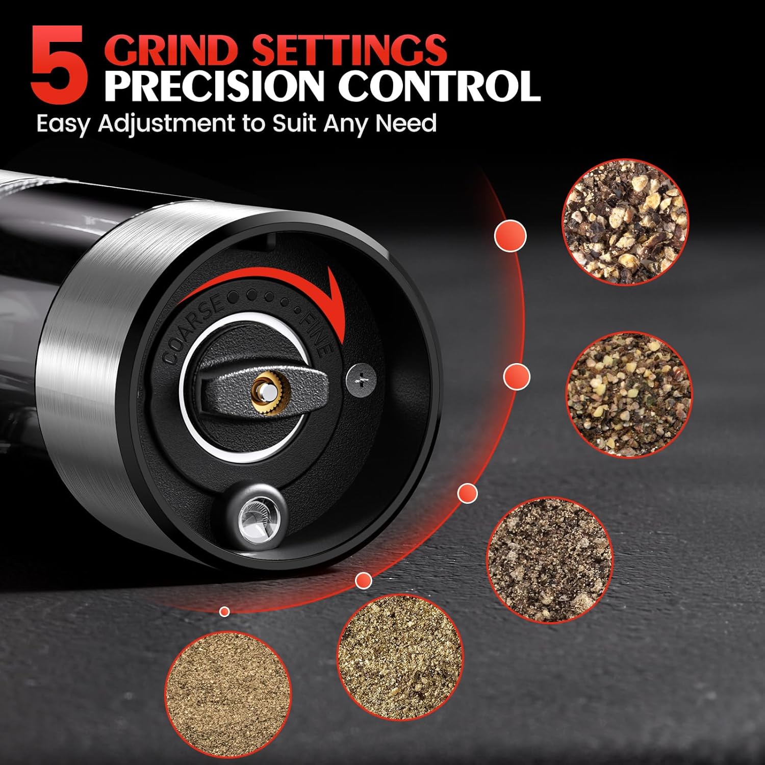 Skiennix Electric Salt and Pepper Grinder - Automatic Battery-Powered Mill with Adjustable Coarseness & LED | Ideal Kitchen Essential for New Home