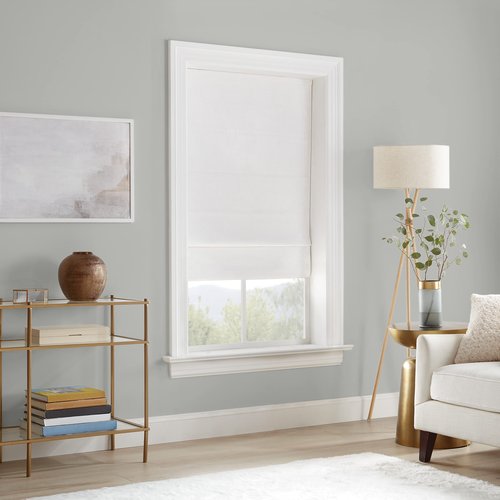 Eclipse Drew Noise Reducing Blackout Cordless Lined Window Roman Shade for Living Room, 33 in x 64 in, White