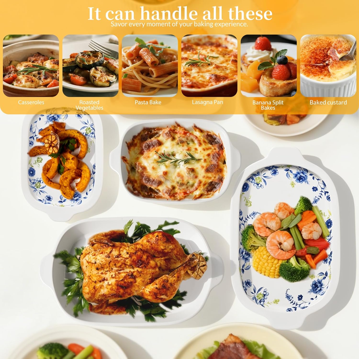 Regine Switzerland Ceramic Casserole Dish Set - 4-Piece Bakeware with Lids | Oven & Microwave Safe, 13x8 & 9x6 Inches