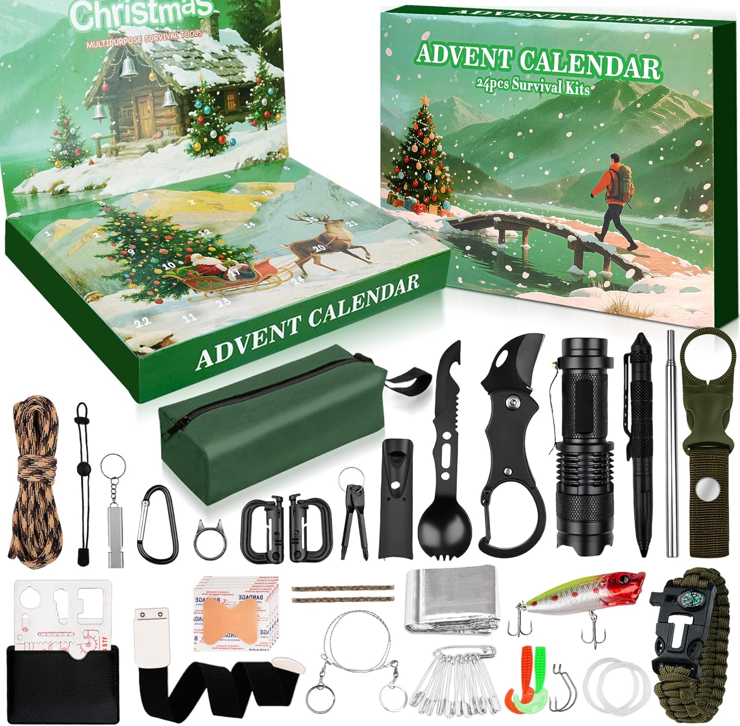 SUNNINO Survival Kit Advent Calendar 2025 - 24 Days of Outdoor Gear for Men | Perfect Xmas Gifts for Camping, Fishing, Hunting