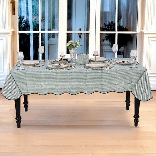 Ridhi Forest Green Stripe Block Print 60x90 Rectangle Tablecloth Table Cover for Dining Tables, Handcrafted Farmhouse Kitchen Decor, Washable, Decorative Tablecloths for Spring, Easter, Valentine