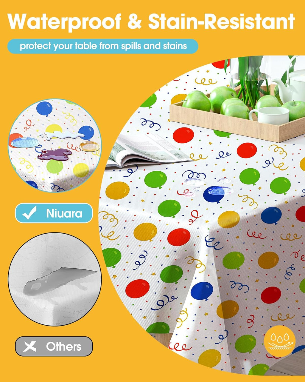 Niuara Rectangle Tablecloth - 54'' x 108'' Disposable Plastic Table Cover for Holiday Parties | 4-Pack