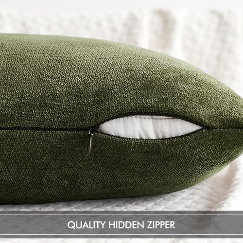 MIULEE Pack of 2 Olive Green Decorative Pillow Covers 18x18 Inch Soft Chenille Couch Spring Throw Pillows Farmhouse Cushion Covers for Home Decor Sofa Bedroom Living Room