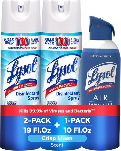 Lysol Disinfectant Spray Bundle - Crisp Linen & Air Sanitizer Spray for Odor Elimination | 19 Fl. Oz + 10 Fl. Oz