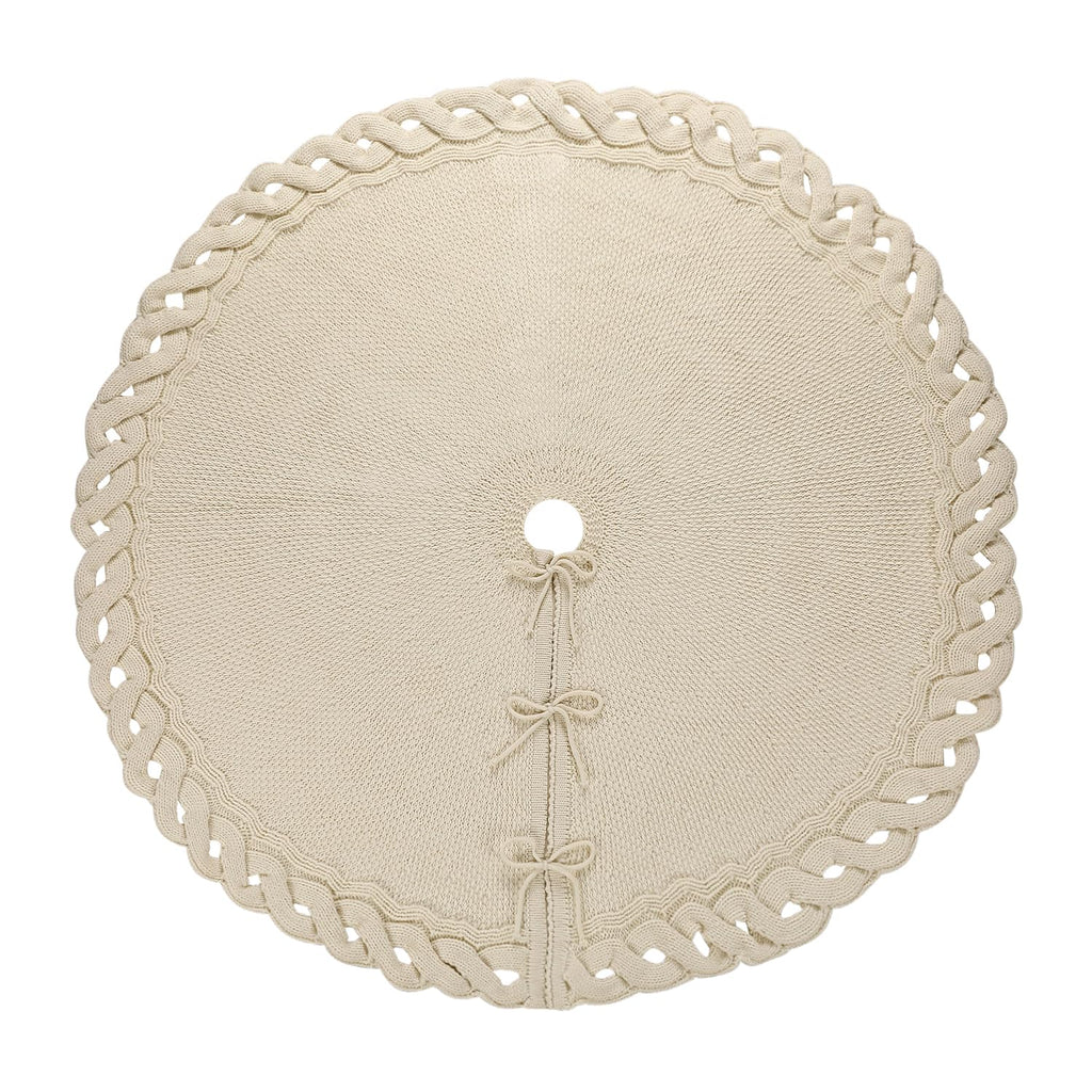 Sattiyrch Knit Christmas Tree Skirt – Classic Cable Knit Tree Base Wrap with Tie Closure – Cozy Holiday Décor for 7–9 ft Christmas Tree (Beige,48in)