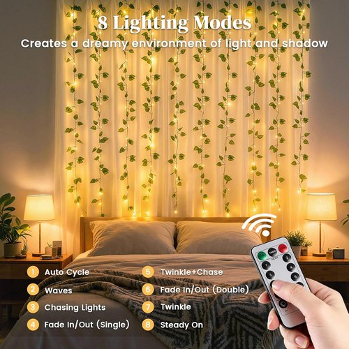 DomeStar LED Fairy Lights Vines - 300 Lights with Remote for Bedroom, Dorm, Wedding & Party Decor