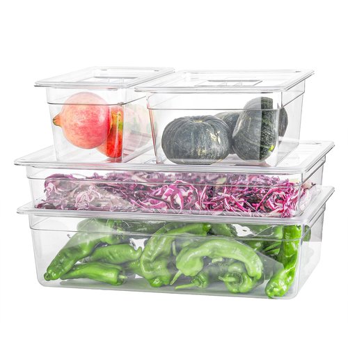 EGGKITPO 6-Pack Half Size Food Pan 2.5 Inch Deep Food Storage Container for Commercial Business Clear Stackable Polycarbonate Pans for Food Prep BPA Free Freezer-safe