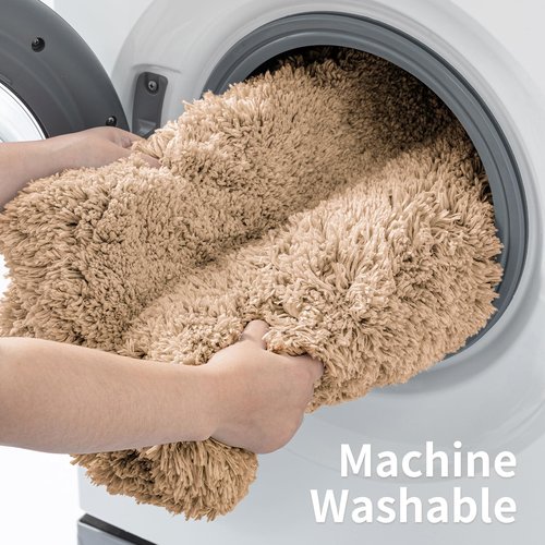 Disolla Toilet Rug U Shaped Beige 23x24 Machine Washable Non Slip Toilet Floor Mat Soft Plush Contour Rug for Bathroom Floor