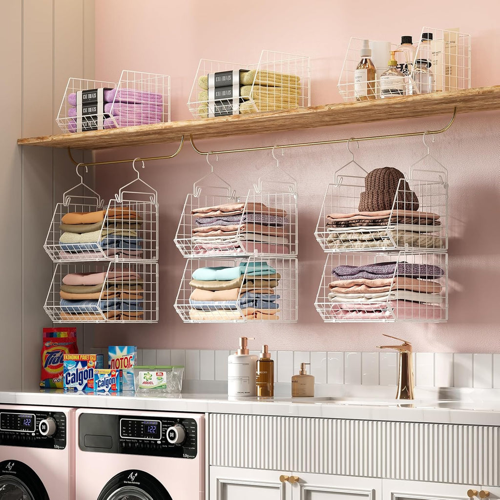 X-cosrack 6-Tier Closet Hanging Organizer - Versatile Clothes Shelves with Hooks for Shoes & Accessories