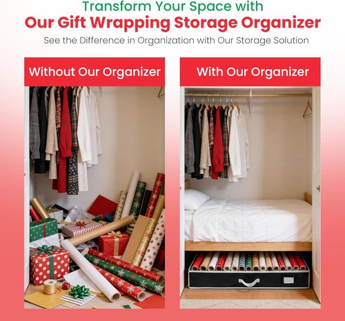 Handy Laundry Gift Wrap Storage Organizer - Easily Organize Wrapping Paper, Ribbons & Bows | Fits 18-24 Rolls (Black)