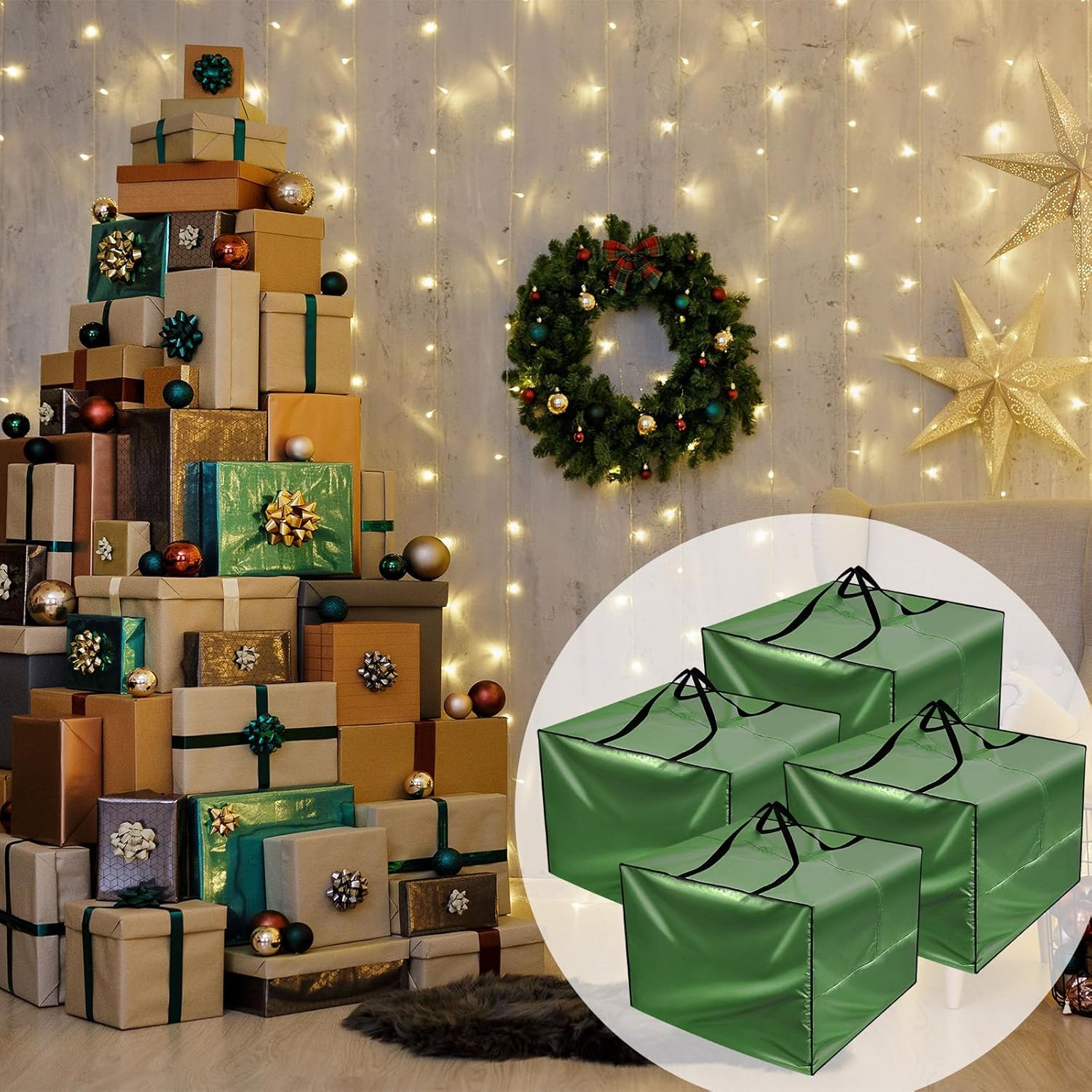 Patelai 4 Pcs Waterproof Outdoor Storage Bags - 105 Gallon Cushion Covers for Camping & Moving | 32 x 32 x 24'' (Green)