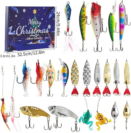 Christmas Fishing Advent Calendar 2025 - 24-Day Countdown Surprise Gift with Fishing Lures for Men & Teens