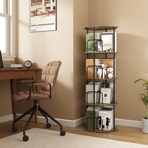 SUNMORY 4 Tier Rotating Bookshelf Tower, Revolving 360 ° Spinning Bookcase, Hexagonal Corner Book Shelf Storage Carousel, Vertical Rotate Turning Organizer Book Shelves for Living Room Office Bedroom
