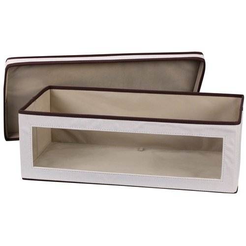 Household Essentials 514 Vision Storage Box - Natural Canvas with Brown Trim - Large