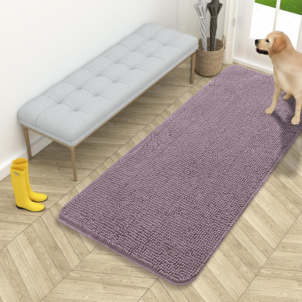 OLANLY Dog Door Mat - Absorbent Non-Slip Chenille Mat for Muddy Paws | 54x24 Deep Plum Color