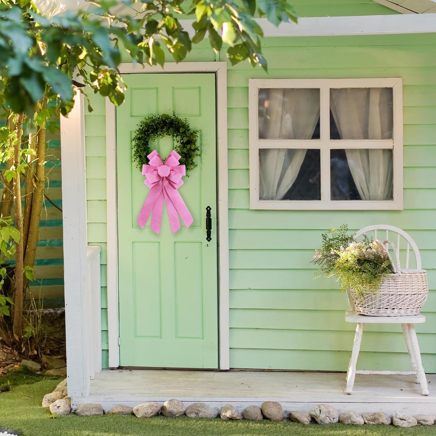 Rose Pink Burlap Wreath Bow - 20 x 11 Inches | Easter & Farmhouse Decor for Front Door