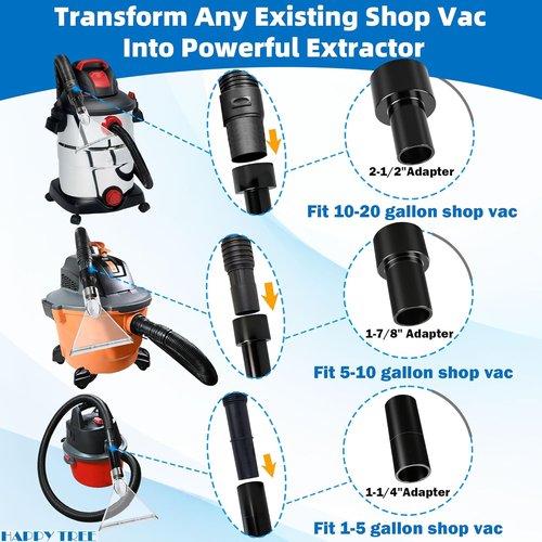 Happy Tree Shop Vac Attachment - Universal Fit with Clear Heads for Upholstery & Carpet Cleaning | 7.5" & 3.5" Adapters