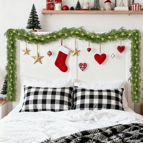 2Pcs Norfolk Pine Garlands, Real Touch Natural Winter Pine Christmas Garland, 6FT Artificial Greenery Garland for Mantle, Wall, Indoor, Outdoor Christmas Decorations Porch Decor