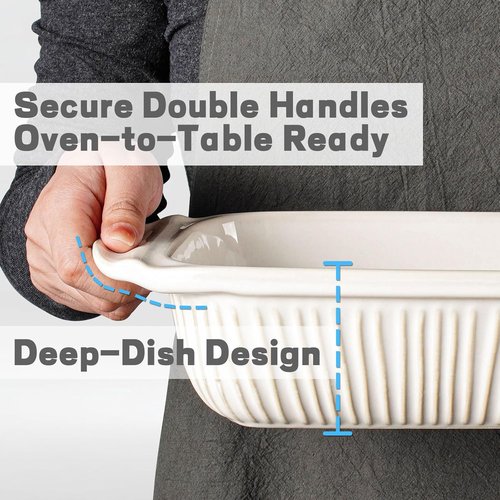 Artena Baking Dish - 2.3 Quart Casserole Dish with Handles | Rectangular Ceramic Bakeware in White