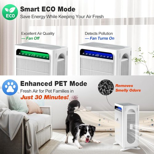 KNKA Air Purifier - HEPA Air Cleaner for Large Rooms Up to 1,695 Ft² | Washable Pre-Filter, Eco & Sleep Modes