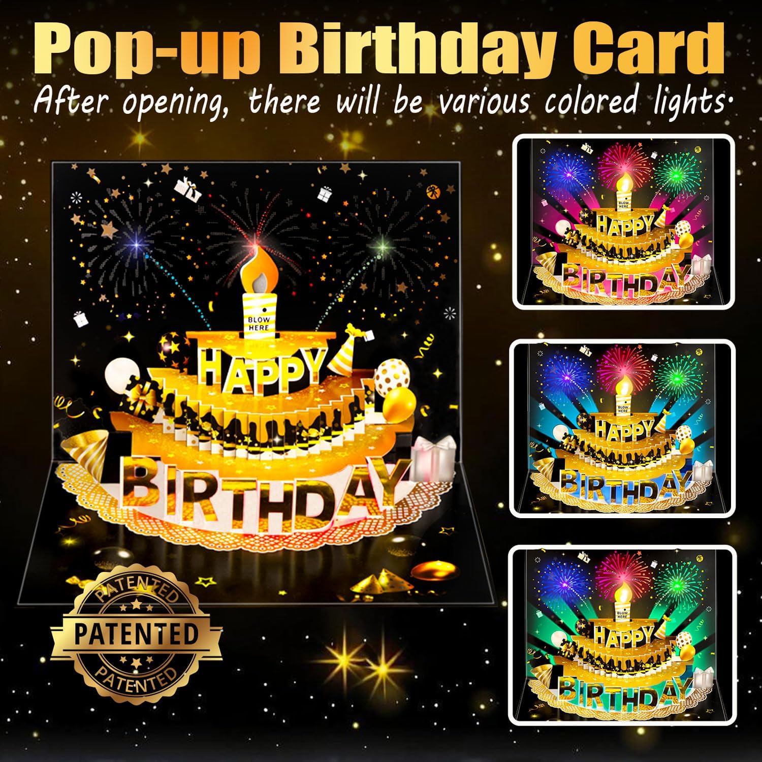 Pop Up Birthday Cards - LED Light & Music, 3D Balloons, Perfect Gift for Men, Women, Kids & Dad