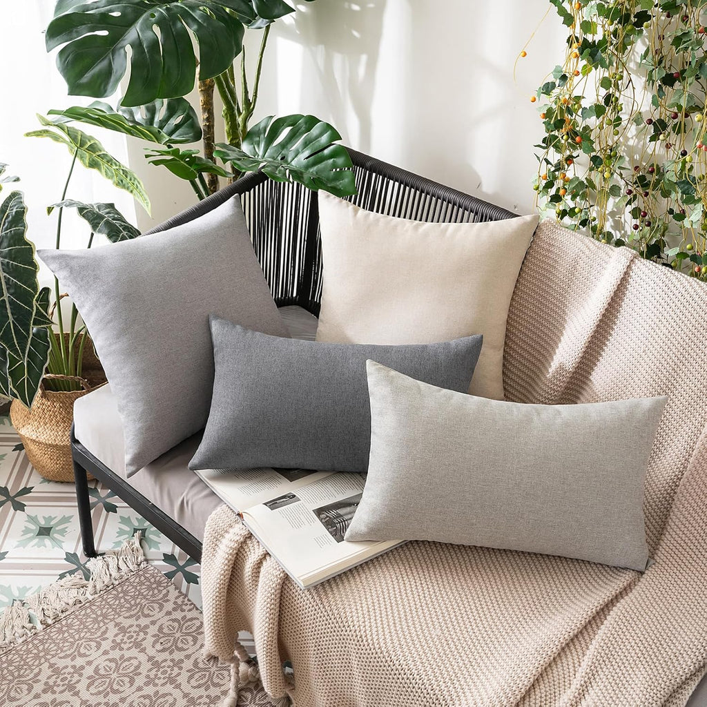 MIULEE Decorative Outdoor Throw Pillow Covers - Waterproof Faux Linen Cushion Cases | 22x22 Inch Light Grey - Set of 2