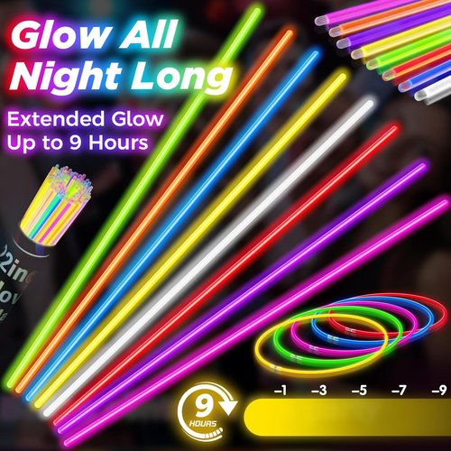 Glow Sticks 100Pcs | 22-Inch Glow In The Dark Party Supplies - 9 Hours of Fun for Kids