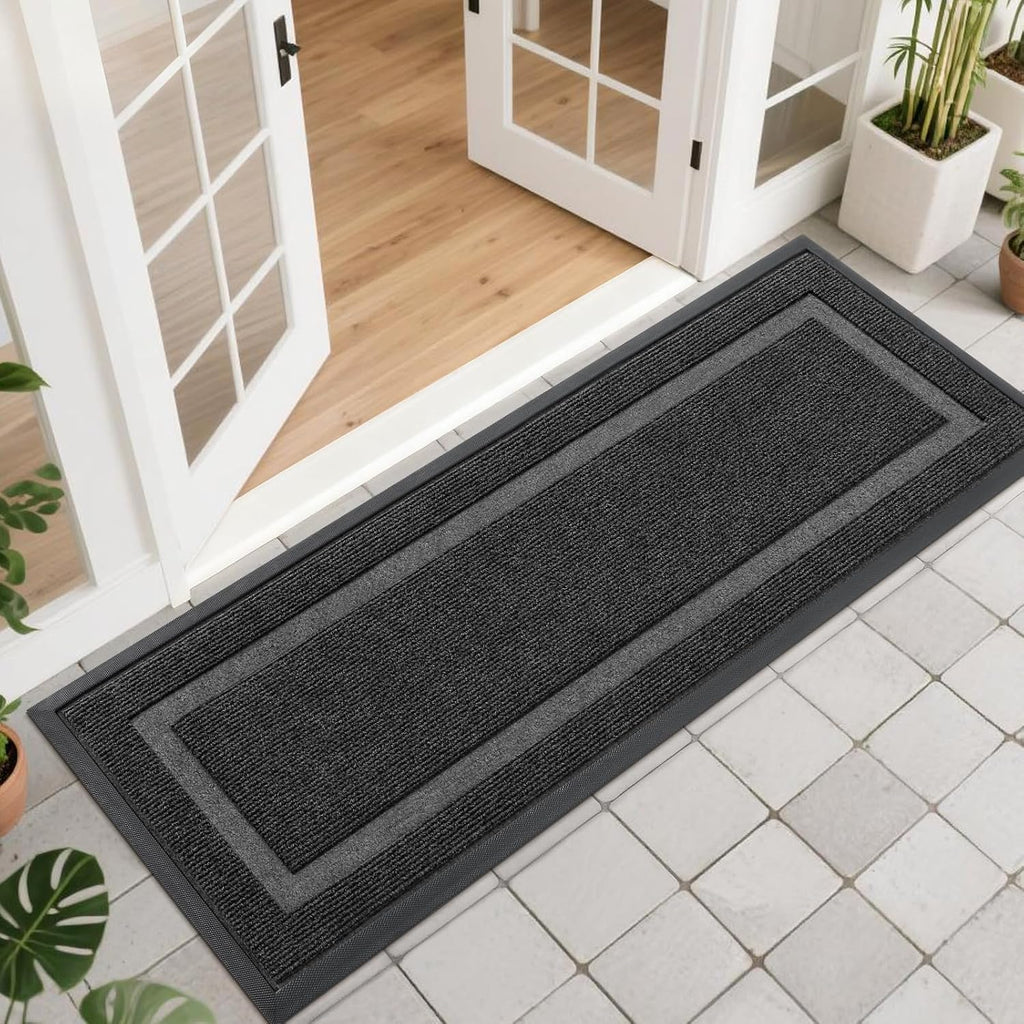 OLANLY Waterproof Front Door Mat - All-Season Indoor/Outdoor Doormat, Sturdy Rubber, 47x17, Black