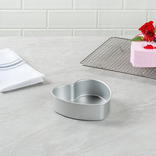 Restaurantware-Met Lux 6 x 6 x 2 Inch Straight-Sided Baking Tins, 12 Heart Shaped Cake Pans - Oven-Ready, Freezable, Anodized Aluminum Heart Baking Pans, Greaseproof, For Valentine’s Day Cakes