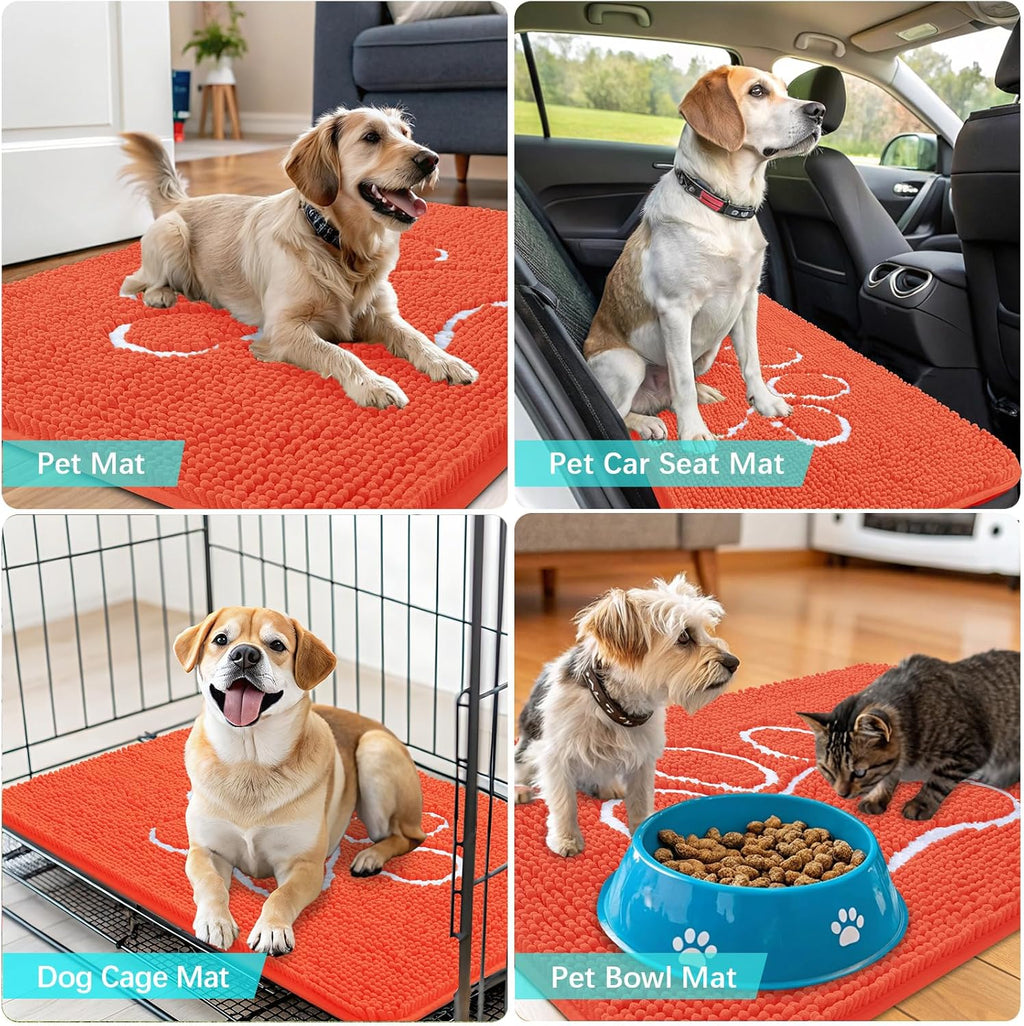 OLANLY Dog Door Mat - Absorbent Non-Slip Muddy Paws Doormat | 36x24 Coral Chenille Design