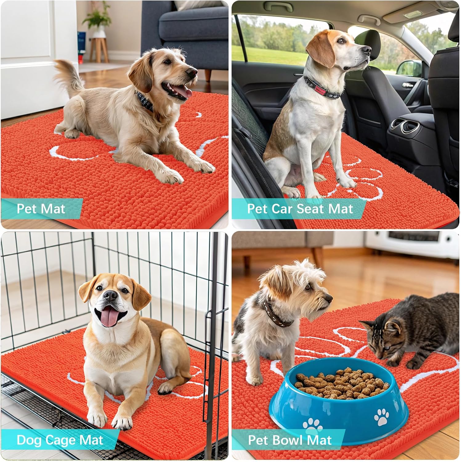 OLANLY Dog Door Mat - Absorbent Non-Slip Mud Mat for Muddy Paws | 30x20 Coral Paw Print Design