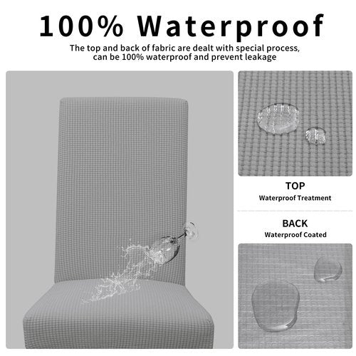 Easy-Going 100% Waterproof Dining Room Chair Cover Set of 6, Stretch Jacquard Parson Chair Slipcover Removable Washable Chair Protector for Home, Restaurant, Banquet (Large, Light Gray)