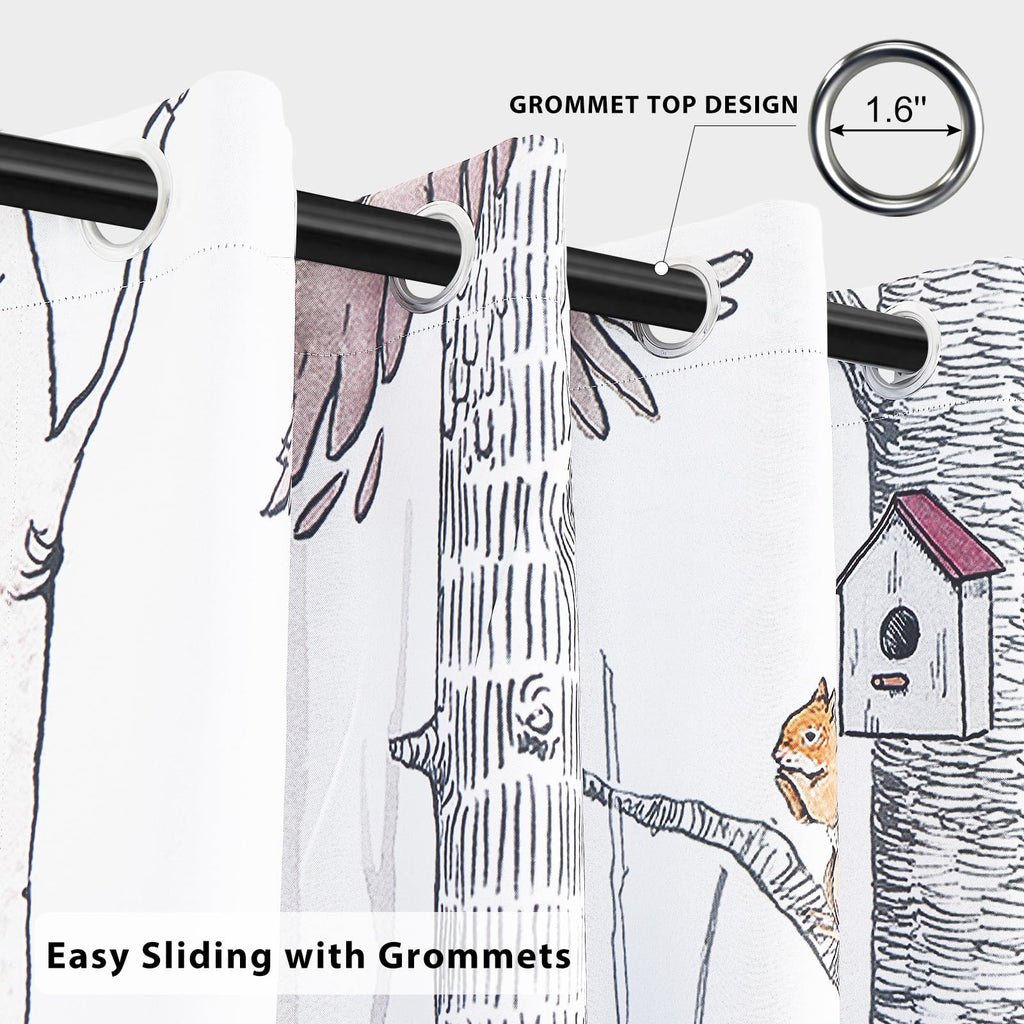GICDSU Kids Blackout Curtains for Nursery, Boy's Woodland Animal Print Curtains for Bedroom, Cartoon Room Darkening Window Drapes 2 Panels Set, White, 42W x 84L