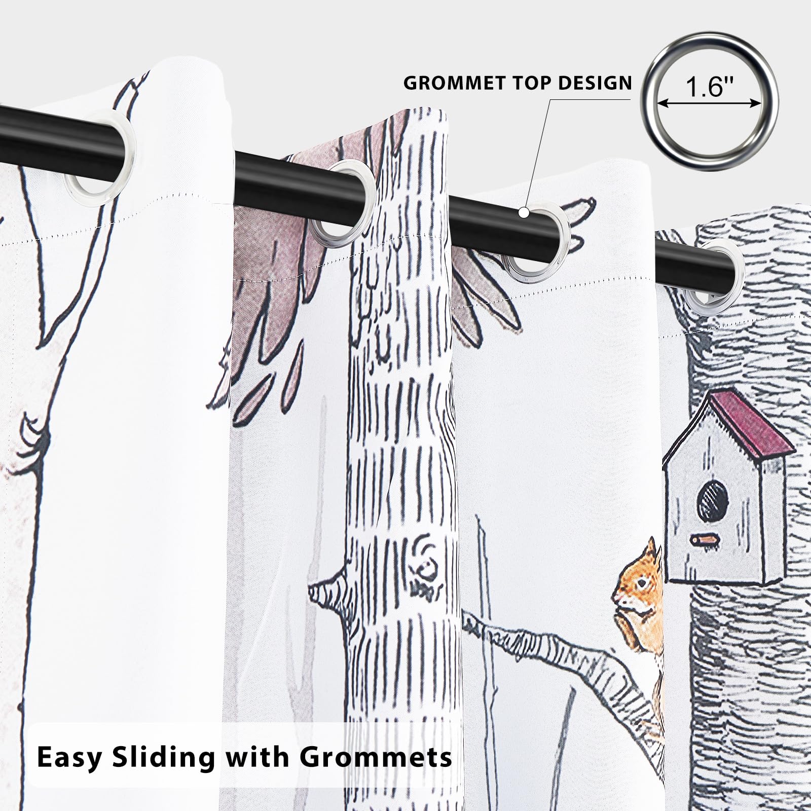 GICDSU Kids Blackout Curtains for Nursery, Boy's Woodland Animal Print Curtains for Bedroom, Cartoon Room Darkening Window Drapes 2 Panels Set, White, 42W x 84L