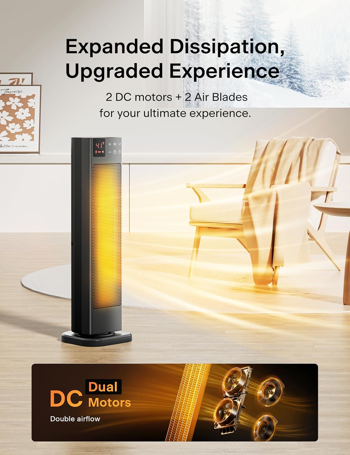 Pelonis Oscillating Ceramic Tower Heater - Programmable Thermostat, Remote Control & Safety Features | 23 Inches, 1500W