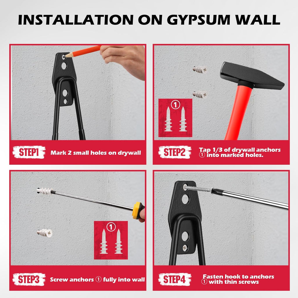 Skiennix Heavy Duty Garage Storage Hooks - Solid Steel Wall Mount Set with Anti-Slip Coating | 20 Pack for Ladders, Bikes & Tools