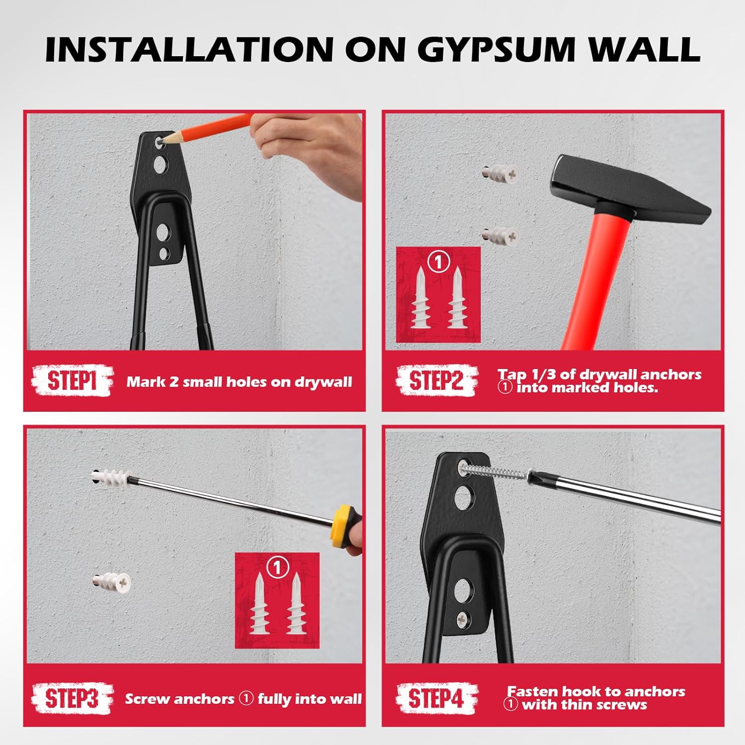 Skiennix Heavy Duty Garage Storage Hooks - Solid Steel Wall Mount Set with Anti-Slip Coating | 20 Pack for Ladders, Bikes & Tools