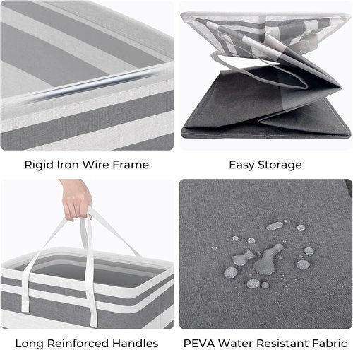 HomeHacks Large Waterproof Laundry Baskets - Collapsible Hampers with Reinforced Handles | Grey & Pink, 100L Each