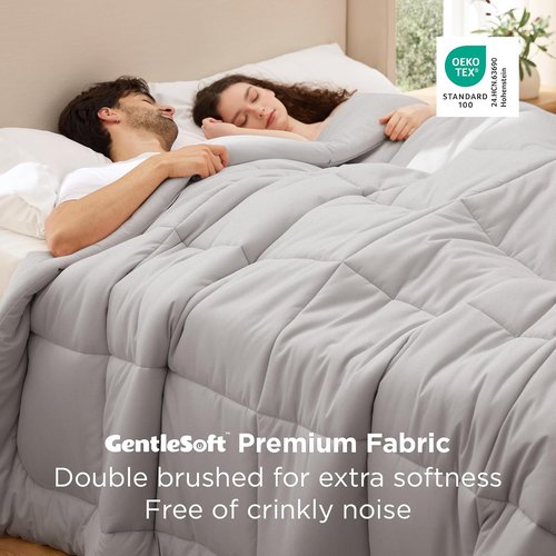 Bedsure Comforter Duvet Insert - Oversized Queen All-Season Quilted Bedding, GentleSoft Down Alternative, Light Grey 98 x 98 Inches