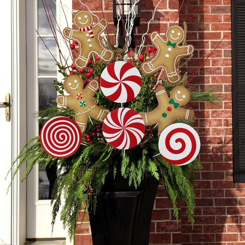Bunny Chorus Christmas Decorations Indoor: 8pcs Large Gingerbread Man Christmas Tree Picks, Cute Rustic Gingerbread Boy Girl Picks Ornaments for Xmas Tree Topper Home School Office Winter Vase Décor