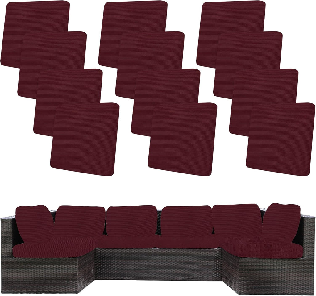 Skiennix 12-Piece Stretch Patio Cushion Covers - Washable Outdoor Sofa Slipcovers in Wine Red