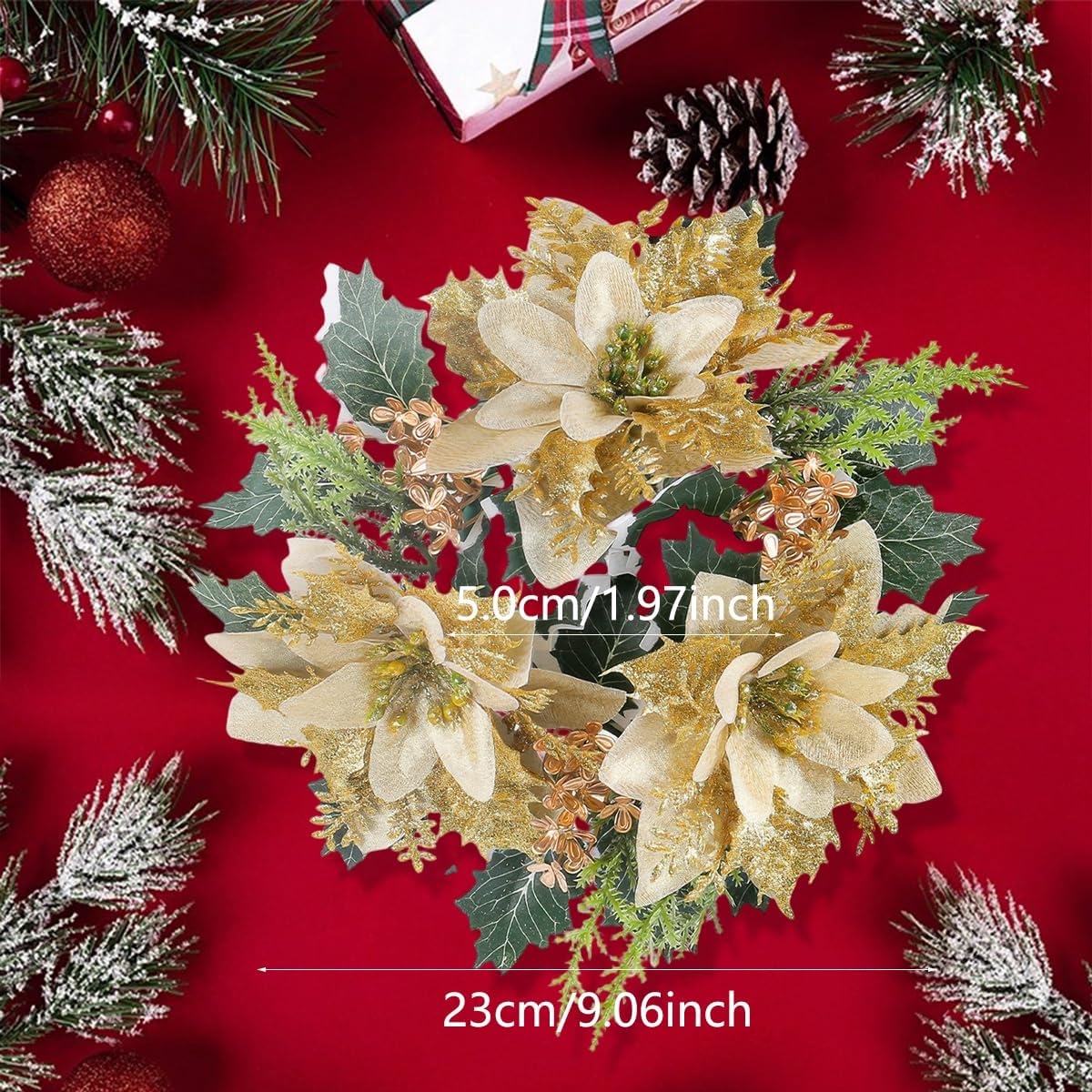 Regine Switzerland Christmas Candle Rings - Artificial Gold Floral Wreath with Holly Leaves | Holiday Table Decor