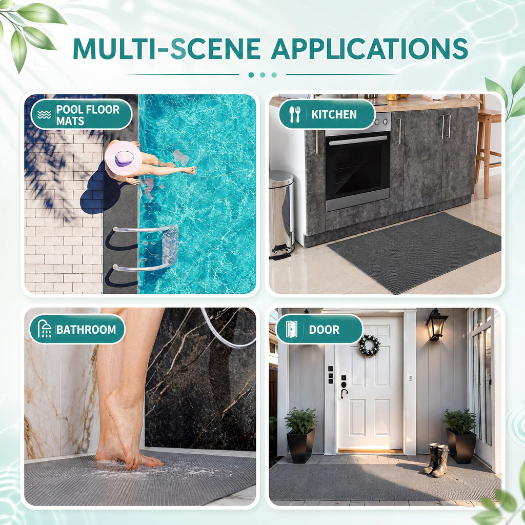 Drydiet Drainage Non Slip mat 3 x 10 ft Rubber Flooring Roll 0.22'' Thick, Commercial Door PVC Rug for Home Restaurant Garage Kitchen Bathroom Pool Washroom Deck, Gray